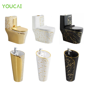 Salle de bain design Carré noir doré <span class=keywords><strong>toilette</strong></span> marbre noir <span class=keywords><strong>colonne</strong></span> de <span class=keywords><strong>toilette</strong></span> lavabo lavabo avec robinet d'eau - Product Image 5