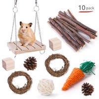 Ensemble de jouets pour hamster petit animal fournitures de meulage pomme bois herbe balle rouleau hamster rongeur jouet balançoire carotte pour rongeur mâche