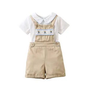 Ropa de verano para niños, conjunto de dos piezas, conjuntos de ropa bordada para bebés, conjunto de traje para niños pequeños ahumados