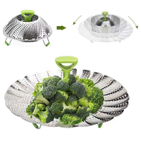 Panier vapeur pliable en acier inoxydable, panier vapeur multifonctionnel pour fruits et légumes avec poignée