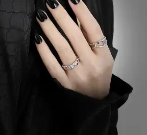 High Quality New Design S925 Sterling Silver Creative Irregular Grain Moonstone Chromatic Diamond 925 Rings For Women JT843