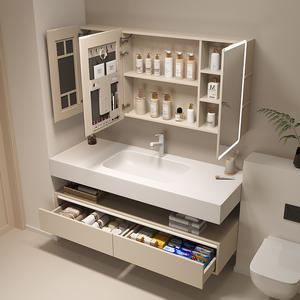 Extra-long hotel-style bathroom cabinet with integrated ceramic basin and smart mirror combination - Product Image 5