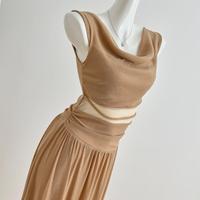 Robe d'été sans manches style mature à col bénitier et dentelle, robe longue tendance au design unique, robe midi/maxi