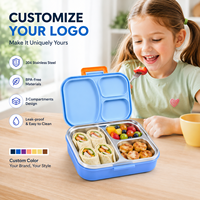 Boîte à bento Aohea en acier inoxydable 304, couvercle en PP anti-fuite, 3 compartiments, boîte à lunch pour enfants