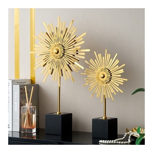 Stainless steel art abstract sunflower light luxury ornaments golden sika deer set for living room porch TV cabinet home