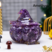 Ornement sculpté en résine cristalline, motif citrouille de Noël et maison de sorcière, bol à bonbons violet, décoration d'intérieur avec gravier