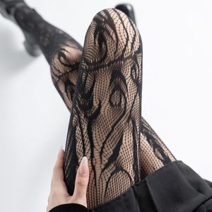 Style japonais gothique foncé Vintage Y2K collants résille à fleurs tridimensionnelles <span class=keywords><strong>millénaire</strong></span> épicé Sexy bas minces - Product Image 5