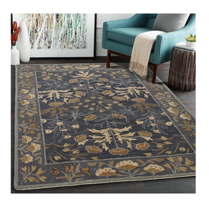 Tapis persan de luxe moderne fait à la main Adeline Floral Design Beige Bleu Tulipes Laine artisanale traditionnelle Lavable pour le sol de la maison - Product Image 2