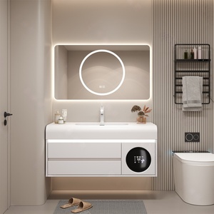 Minimalist Milk Oil Wind Rock Ceramic Integrated Basin Intelligent <b>Mirror</b> <b>Wall</b> Hanging Bathroom Cabinet - Product Image 3
