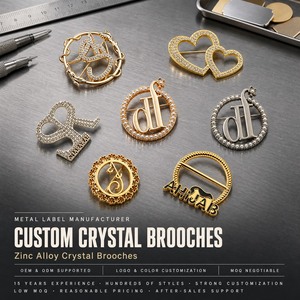 Broche Personalizado con Letra, Pin de Aleación de Zinc con Inicial, Insignia de Monograma de Cristal, Acabado en Oro Rosa para Abrigo, Suéter, Bufanda, Regalo, MOQ Bajo - Product Image 1