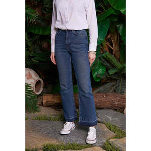 Jean évasé Xlove taille haute, bleu foncé délavé, style décontracté, pantalon pour femme - Product Image 5