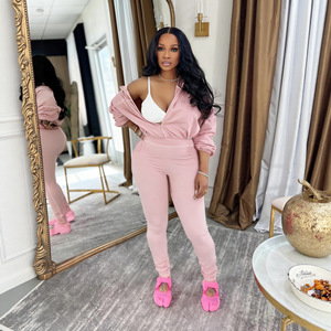 BR6435 Traje de Dos Piezas Deportivo Casual de Moda sin Cuello para <span class=keywords><strong>Mujer</strong></span>, Mangas Largas, Cierre de Cremallera, Color Sólido, Primavera Otoño - Product Image 4