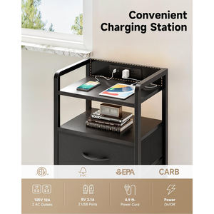 Table de chevet moderne en bois avec chargeur, bande lumineuse LED, étagères de rangement, 2 tiroirs, ports USB et prises CA - Durable pour <span class=keywords><strong>chambre</strong></span> à coucher - Product Image 2