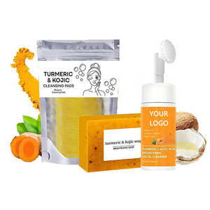 Ensemble Nettoyant et Hydratant au Curcuma 3 Pièces Marque Privée Naturel Biologique Mousse, Tampons et <span class=keywords><strong>Savon</strong></span> pour les Taches Brunes – Kit de Soins Cutanés - Product Image 1