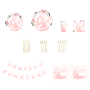 Juego de vajilla desechable para boda DAMAI, platos de papel rosa con diseño floral para despedida de soltera, suministros para fiesta, para 8 personas - Product Image 5