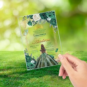 Verde Esmeralda Invitación de quinceañera Diseño floral Estante de exhibición de vidrio acrílico <span class=keywords><strong>Mis</strong></span> Quince Sweet 15 XV anos 15 anos Español - Product Image 4