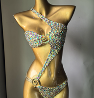 Maillot de bain une pièce tendance pour femme, style brésilien, orné de strass, coupe asymétrique, 5 couleurs, tailles S-L