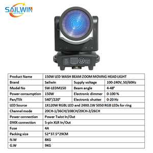 <span class=keywords><strong>Martin</strong></span> LED Moving Head MAC 150W DMX512, Cabeza Móvil con Efecto Beam Wash Zoom, Iluminación con Lente Fresnel para Discotecas, Escenarios, Bodas y Fiestas - Product Image 3