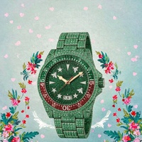Montre analogique de mode en quartz verte avec papillon incrusté de strass, bracelet en caoutchouc et acier inoxydable, affichage de la date pour femme