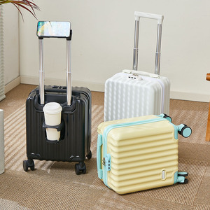 Moda 14 pollici ABS PC piccolo Trolley bagaglio vendita all'ingrosso <span class=keywords><strong>valigia</strong></span> da viaggio bagaglio a mano con porta portabicchieri porta telefono - Product Image 4