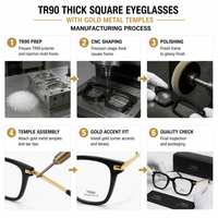 Gafas Ópticas de Montura Completa TR90 Cuadradas para Hombre, Ligeras, para Uso Diario y Prescripción Médica