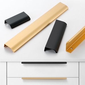 Tirador invisible sin taladrar, de tira larga, negro, moderno y minimalista, oculto, para cajones, armarios y puertas, con canteado. - Product Image 1