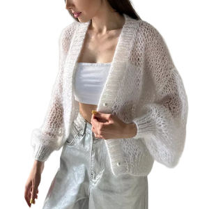 Suéter de <span class=keywords><strong>Mujer</strong></span> de Punto de Malla <span class=keywords><strong>Transparente</strong></span> Delgada Informal a la Moda, Suéter de <span class=keywords><strong>Mujer</strong></span> Personalizado con Cuello en V, de Un Solo Pecho y Hombros Caídos - Product Image 2