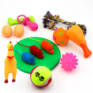 Joymay Set mainan kunyah mencicit anjing, 10 buah paket mainan hewan piaraan tahan gigit tali bola kayu bambu busa wol Linen kuat - Product Image 1