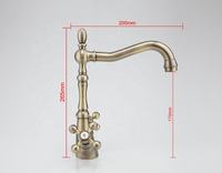Robinet de cuisine rétro en laiton massif à double poignée, laiton antique, eau chaude et froide, 360° °   Bec pivotant - Fabrication sur mesure directe d'usine