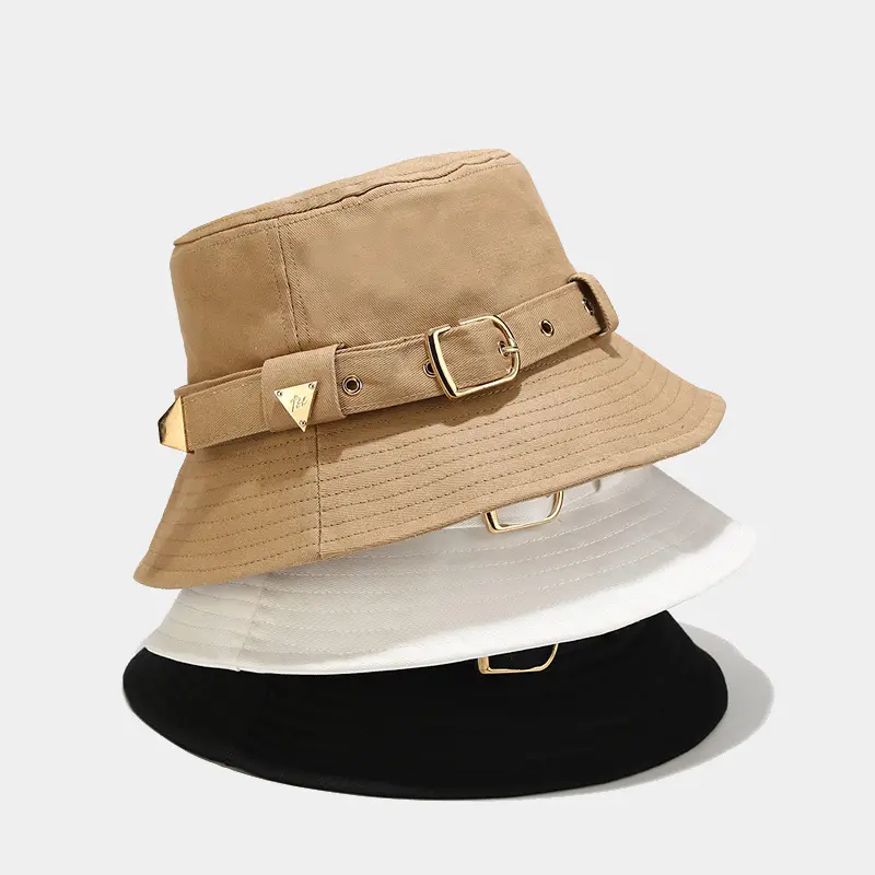 Nuevo sombrero de cubo reversible en blanco de pescador de algodón Hebilla de cinturón sombrero de cubo con logotipo personalizado