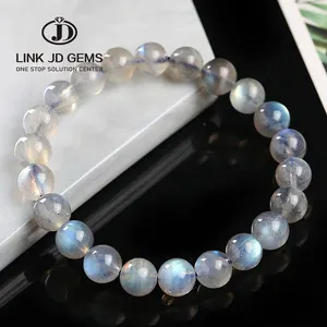 JD A + Natural Labradorite Stone Round Beaded 4/6/8/10/12mm Lucky grey Blue MoonStone donna uomo bracciale New Charm Jewelry Gift