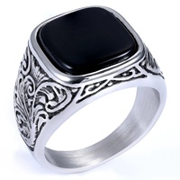 Bague carrée en turquoise pour homme en acier inoxydable, style simple sculpté