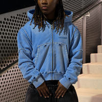 Sweat-shirt à capuche court DiZNEW pour homme, plusieurs couleurs, effet délavé, fermeture éclair, style cyber pop Y2K, OEM