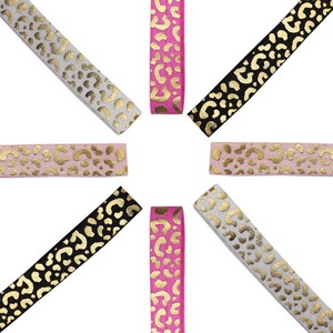 5/8 "lá vàng <span class=keywords><strong>Leopard</strong></span> gấp trên đàn hồi in <span class=keywords><strong>Ribbon</strong></span> cho Diy tóc quan hệ - Product Image 1