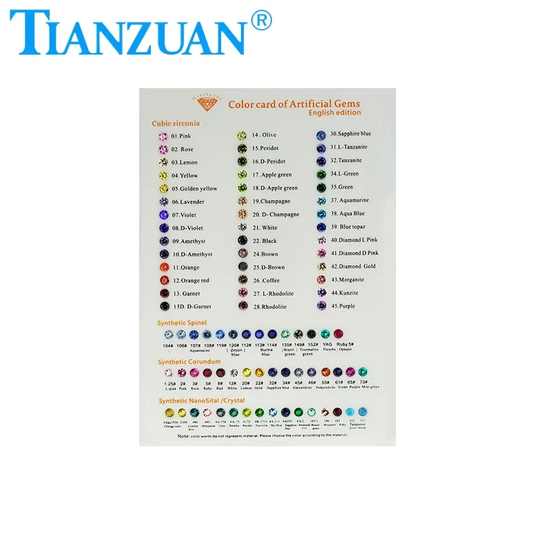 all colors synthetic Cubic Zirconia Corundum ruby and sapphire Spinel nano Stone Color Chart