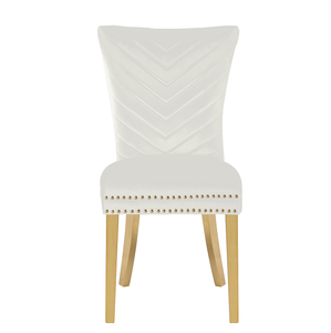 Chaises de salle à manger à 2 pièces avec pieds dorés, finies avec du tissu en velours beige - Product Image 1
