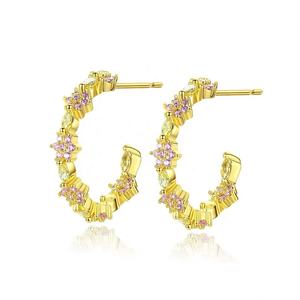 ต่างหูทองชุบสไตล์เกาหลีสุดฮิต ประดับเพชรซิร์คอนรูปดอกไม้ ดีไซน์เก๋ พร้อมต่างหูแบบติดหูประดับเพชรซิร์คอนฝังทองแดง ขายส่งสำหรับผู้หญิง - Product Image 1