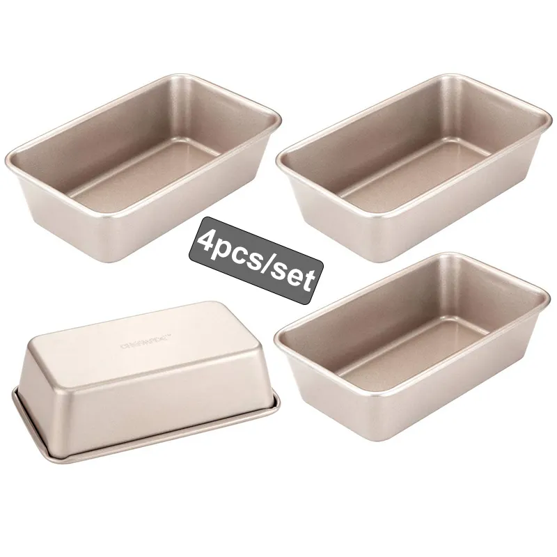 CHEFMADE 4Pcs/set Carbon Steel Non-Stick Rectangle Bread and Meat Bakeware Mini Loaf Pan Set