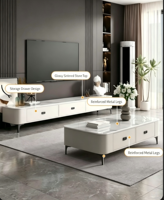 Meuble TV minimaliste sur pied avec tiroirs de rangement, ensemble table basse et console multimédia pour salon