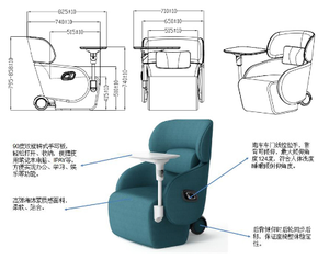 Poltrona da Conferenza in Tessuto Reclinabile con Tavolino Laterale Regolabile, Poltrona Relax <span class=keywords><strong>per</strong></span> Studio e Computer, Divano Pigro <span class=keywords><strong>per</strong></span> Ufficio - Product Image 6