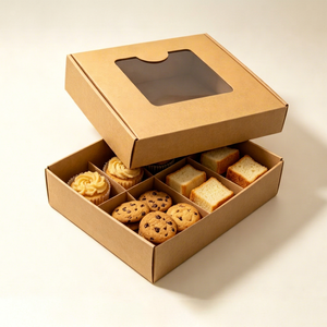 Caja de Panadería de Papel Kraft con Logotipo Personalizado, Ventana Transparente, Plegable, de Grado Alimenticio, para Cupcakes, Galletas, Pasteles y Postres, Venta al Por Mayor - Product Image 1
