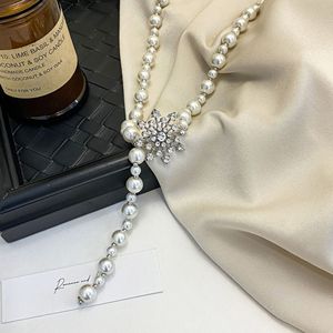 Guohaoshipin Pearl Necklace Snowflake Pendant Long Chain Women Fashion Sweater Accessory - Product Image 2