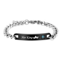 Pulsera de Acero Inoxidable con Corona de Zirconia Grabable, Cadena Cubana, Regalo de San Valentín para Amantes de la Moda al por Mayor