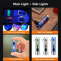 Senter Gantungan Kunci FS-S112 400 Lumens USB C Isi Ulang 395nm UV Lampu Samping Merah Biru Magnetik Mini EDC Torch IP66