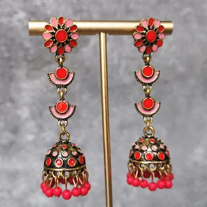 Indian Jewelry Bollywood Antique Beaded Drop Floral Long Jhumka Jhumki Tassel Dangle Earrings