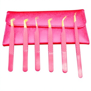 Nouvel arrivage : Pince à épiler carrée rose en acier inoxydable et acrylique pour extensions de cils – Outil professionnel écologique, faible MOQ - Product Image 1