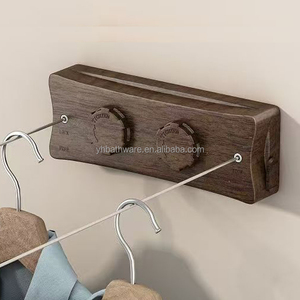Perchero de madera para ropa, tendedero de cuerda de alambre de acero retráctil montado en la pared, líneas dobles flexibles para interiores para secar ropa - Product Image 3