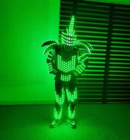 Costume lumineux programmable RGB LED pour performance à distance, avec casque à pointes, ailes et armure d'épaule, inspiré des vêtements des minorités chinoises