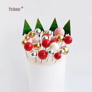 Ychon Christmas Tree Gold Balls Cake Topper Insert Foam Ball Topper For Birthday Wedding Baby Shower Cupcake Toppers