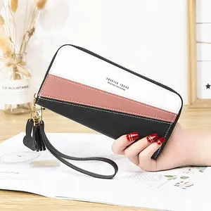 Splicing Color Wrist Wallet For Women Fashionable PU Leather Design Card Holder Purse For Ladies Female Zipper Money Clips